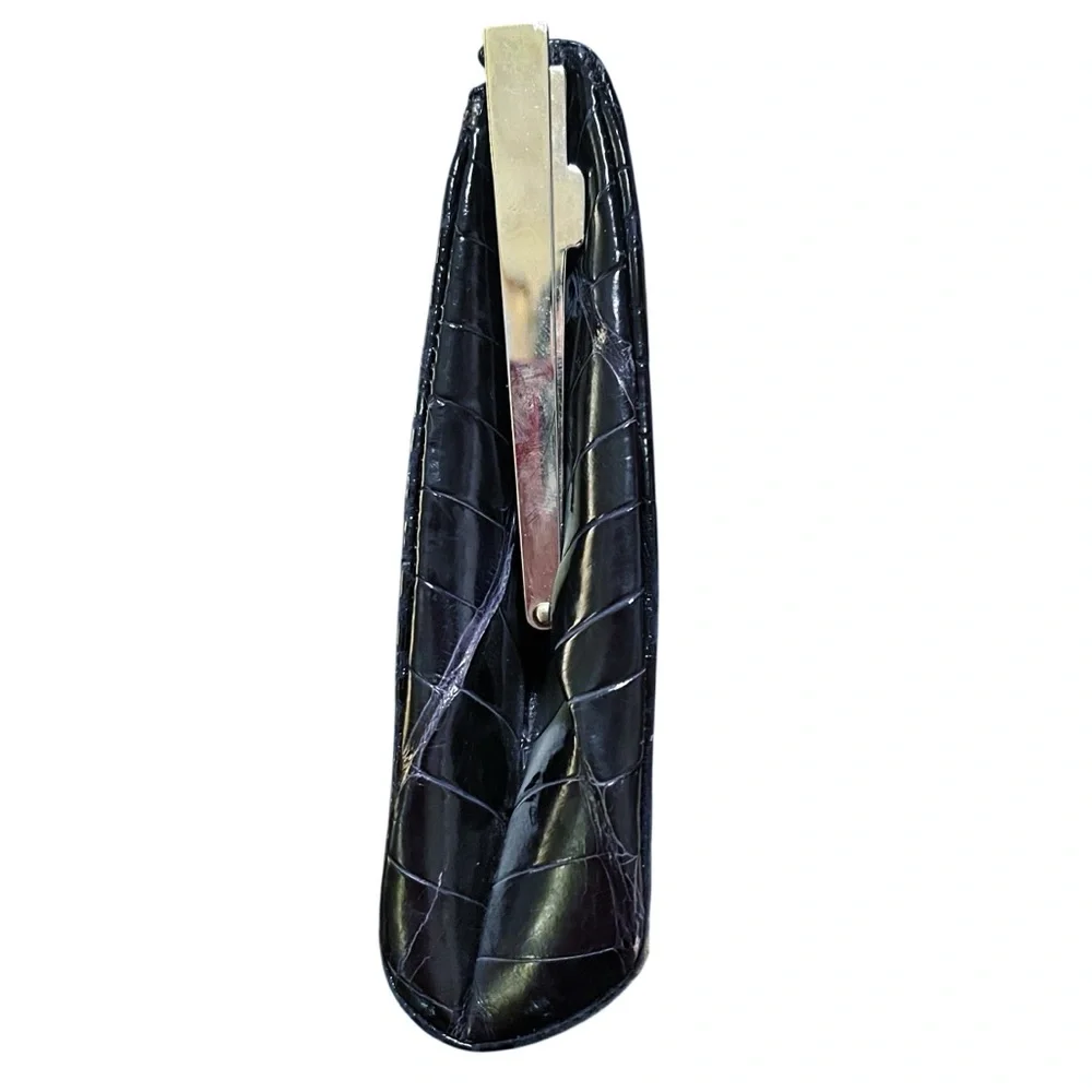Judith Leiber Midnight Blue Alligator Clutch W/Silver Tone‎ & Lapis Stone Frame